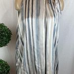 Ecru  100% Silk Striped Sleeveless Tie Neck Blouse Top NEW L Photo 0