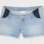 Isabel Maternity Under Belly Midi Maternity Jean Shorts Size 8 Blue Photo 0