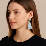 NEW Hannah Clay Poly Drop Earrings Teal and Gold Blue Photo 0