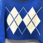 Streetwear Society Retro Argyle Blue Cropped Knit Sweater Women's Size XL  Photo 1