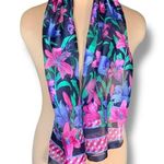 Berkshire Made in Italy Floral Scarf Sheer Bright Pink Purple Green Polyester Black Photo 4