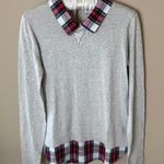 NWT J.Crew Factory Plaid Woven Collar Sweater Womens XS Extra Small Gray AS307 Photo 0