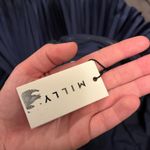 Milly  Navy Jordyn Solid Satin Pleated Dress Photo 5