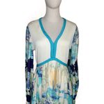 Vtg Future Couture New York Hostess Maxi Dress Asian Garden Scene 60s 70s Blue Photo 1