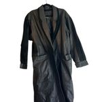 Marco Morani VTG Leather Coat Trench Womens Black SZ L Suede Trim Jacket Classic Size L Photo 3