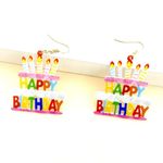 1‎ Pair Of Birthday Cake Design Happy Birthday Colorful Acrylic Earrings Photo 4