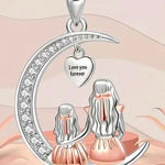 Mother Daughter Crescent Moon Necklace Love You Forever NWT Silver Photo 1