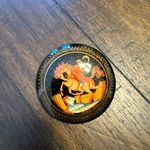 Vintage Russian‎ Hand Painted Lacquer Wooden Brooch Pin Signed 2” Black Photo 1