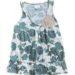 Deletta  Blue and Cream Floral Tank Top Size Medium Photo 0