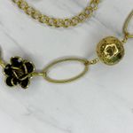 Black Rhinestone Flower Gold Tone Chain Link Belt One Size (OS) ✨ Photo 4