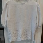 Adrianna Papell White Eyelet Hem Puff Sleeve Blouse Size Small Photo 4