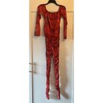 Pretty Little Thing  Orange Croc Mesh Bardot Ruched Jumpsuit Size 8 EUC Photo 4