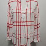 Liverpool  Red & White Plaid Lightweight Mandarin Collar Pullover Size Medium Photo 1