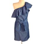 Trina Turk One Shoulder Mayreau Chambray Ruffle Mini Dress Belt Denim Size 0 Photo 1