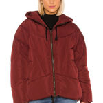 Free People  Hailey Oversized Puffer Coat XS Wine/Dark Red Hooded Jacket GUC Photo 0
