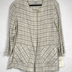 Vintage Beige Linen Blend Plaid Lagenlook Cardigan Jacket Womens 14P Oversized White Photo 0