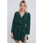 Subdued Emerald Leaf Floral Print Ruffle Tiered Flare Sleeve Dress Photo 2