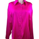 Retrofete Fuchsia Pink 100% Silk Satin Long Sleeve Button Up Blouse Shirt Top XS Photo 2