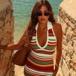 ZARA  crochet striped knitted mini dress open back collar summer casual  Photo 8