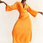 H&M  V-Neck Orange Sherbet Maxi Boho Kaftan NWT Photo 0