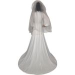 1970s Vintage Wedding Gown w/ Bustled Train & Veil ILGWU Union small White Photo 8