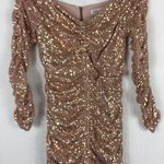 ZARA Rose Gold Sequin Long Sleeve Ruched Mini Dress Small Cocktail Off Shoulder Photo 8