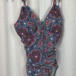 Spanx Love Your Assets In Bloom Blue&Pink Paisley One Piece Swimsuit Sz.L Photo 2