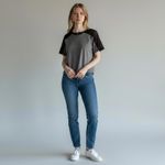 Ann Taylor  Women's Small Lace Details Grey and Black Short Sleeve Top Photo 1