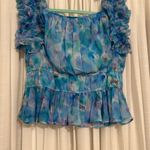French Connection  Gretha Hallie Blue Ruffle Floral Top Photo 2