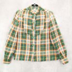 Green Flannel Plaid Long Sleeve Shacket Jacket Western VTG Coat Button Up Small Photo 0