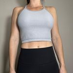 None High Neck Light Blue Gray Ribbed Crop Top Size M Photo 0
