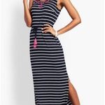 Talbots  Embroidered Tassel Belt Stripe Jersey Maxi Dress Sz M Summer Preppy New Photo 0