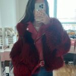 Like new diana roosh bright red fox fur sheep skin leather jacket fur coat Size XS Photo 3