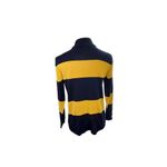 August Silk Sweater Small Navy Yellow Stripe Mock Neck Pullover Long Sleeve Photo 5