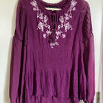 White House | Black Market 🌞 Maroon Embroidered Floral Lace Long Sleeve Blouse #Gr Photo 0