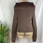 Nine West  Brown Zip Up Ribbed Long Sleeve Sweater S Photo 3