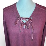 Rails  Leigh Port Maroon Velvet Lace Up Long Sleeve Top Relaxed sweater Photo 2