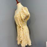 Trixxi Yellow white cottagecore puff-sleeve wrap-dress mini, ruffle feminine cruise, XL Photo 4