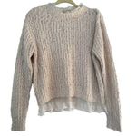 POL Coquette Sweater Popcorn Knit Sweater with Lace Collar and Hem Cream Photo 0