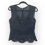 Vintage: Macis NY ❀ Silk Beaded 3D Flower Mesh Corset Illusion Top ❀ Black ❀ 14 Photo 0