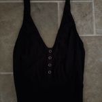 Free People  Bodysuit Womens XS Black Larissa V-Neck Partial Button Thong Back Photo 1