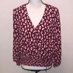 Candie's Burgundy Floral V-neck Elastic Bottom Wrap Blouse Large Photo 0