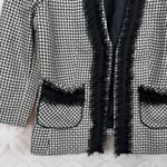 White House | Black Market WHBM Women's Black White Textured Tweed Fringe‎ Blazer Jacket Size 10 Photo 8