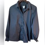 Chico's  Women's Button Down Shirt Size 3 US 16 Navy Blue Stretch Puff Sleeve Photo 0