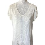 Johnny Was  Womens White Lace Top Shirt Blouse Sheer Size Small Short Sleeve Photo 0