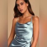 Lulus Hollywood Woman Dusty Blue Satin Midi Dress Size S Photo 3