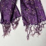 Purple Rectangle Scarf Crinkled Embroidered Flowers Fringe Fairy Grunge Boho Photo 2