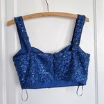 Dress the Population • beaded crop top midnight blue floral applique bustier Photo 3