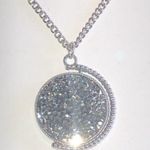 Silver Tone & Gray Metallic CZ Rhinestone Flippable Pendant Boho Necklace Photo 1