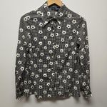 Vintage Stacy Ames 70s Daisy Floral Button Shirt Black White Funky Women sz ~Med Photo 0